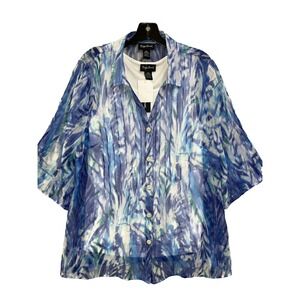 Maggie Barnes Top 0X Blue Coastal Semi Sheer 2 Piece NWT New Blouse XL‎